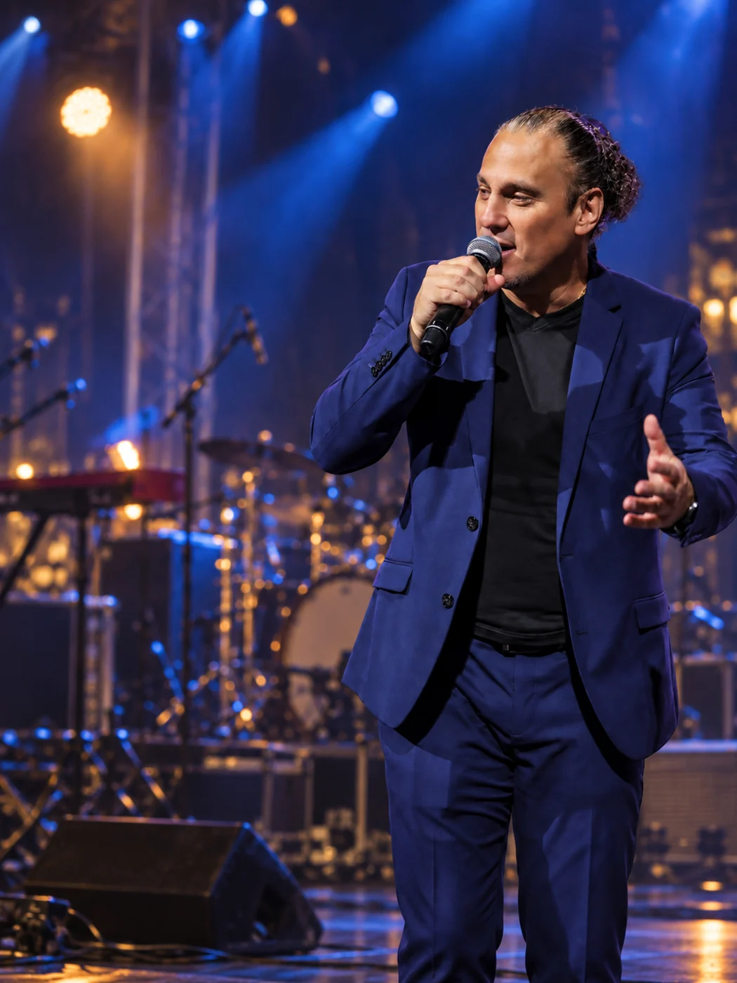 Meddy Gerville sur scène, au micro