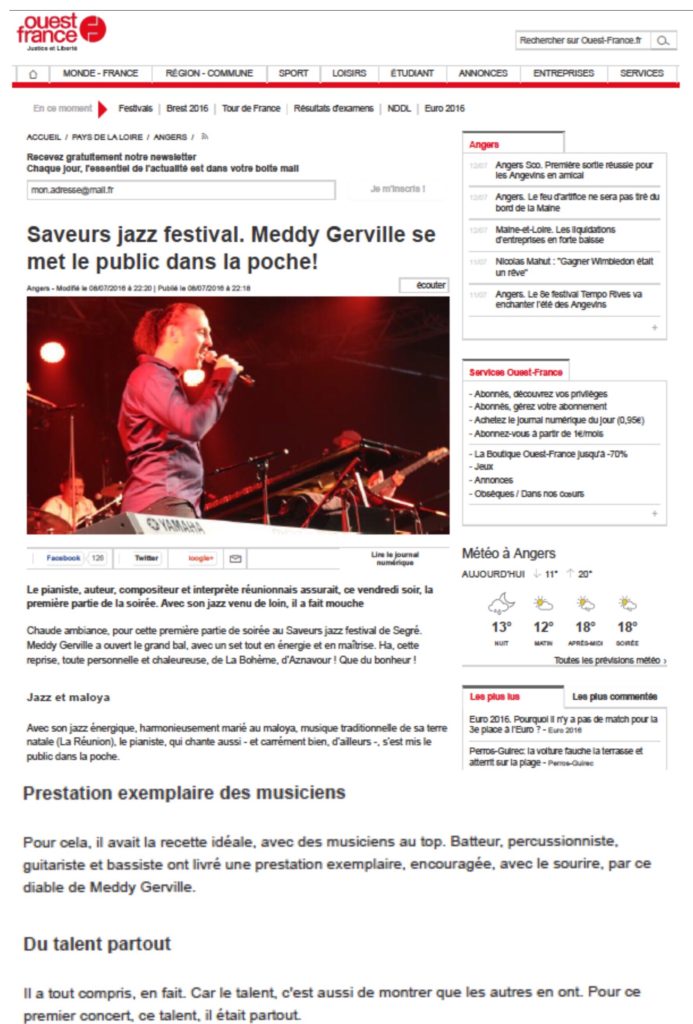 Saveurs jazz festival. Meddy Gerville se met le public dans la poche